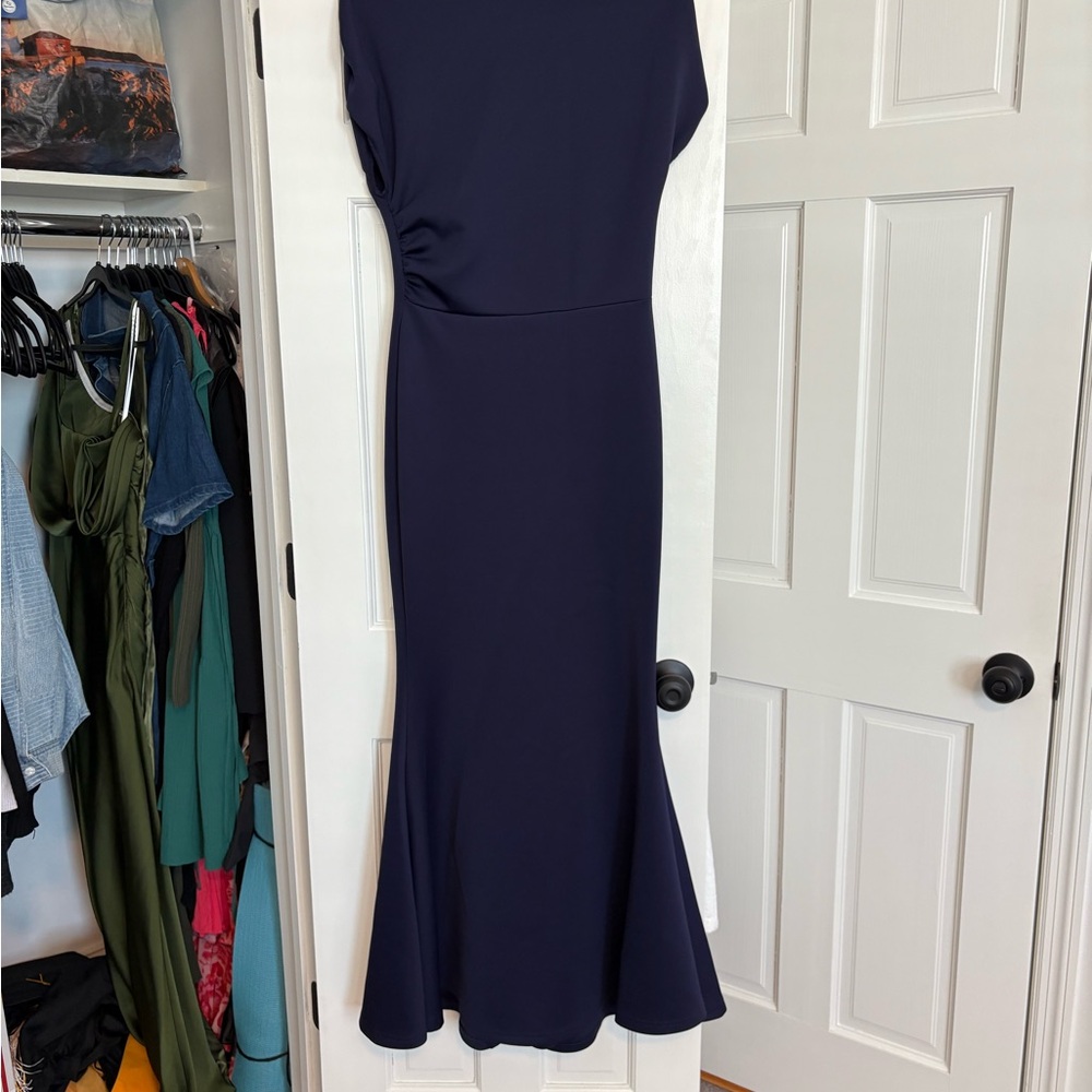 Elegant Navy Blue Off the shoulder Women's Dress